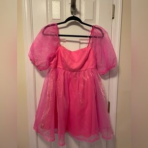 Pink Organza Puff Sleeve Dress - New Without Tags